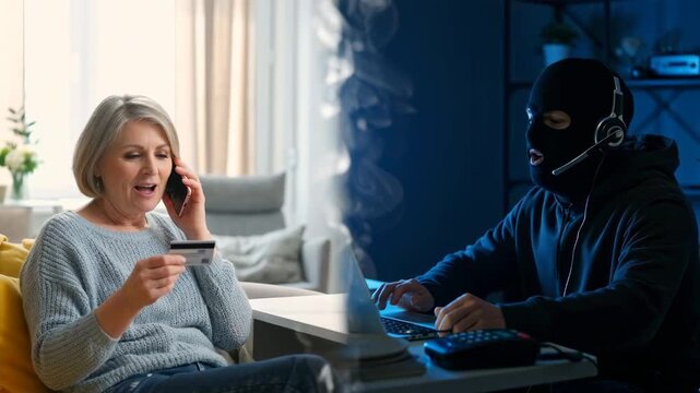 Social Engineering Phone Scam Concept &ndash; Online Fraud and Data Theft