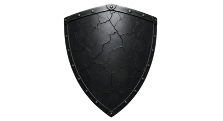 Cracked Black Medieval Shield with Metal Trim
