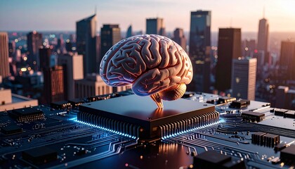 Generated image. The human brain is connected in a chipset. Illustration for artifficial intellegence