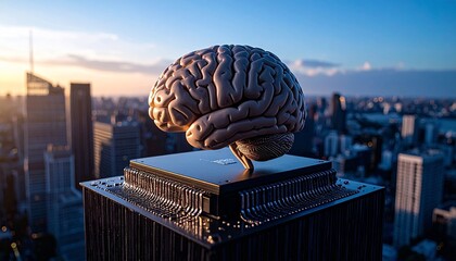 Generated image. The human brain is connected in a chipset. Illustration for artifficial intellegence