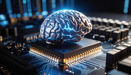 Generated image. The human brain is connected in a chipset. Illustration for artifficial intellegence