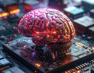 Generated image. The human brain is connected in a chipset. Illustration for artifficial intellegence