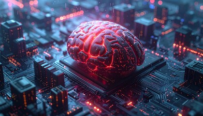 Generated image. The human brain is connected in a chipset. Illustration for artifficial intellegence