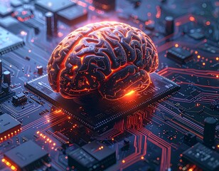Generated image. The human brain is connected in a chipset. Illustration for artifficial intellegence
