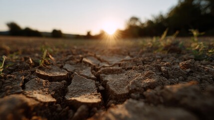 Fototapeta premium Parched earth cracks under the simmering sunset, echoing Dia de los Muertos reflection on resilience and renewal