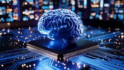 Generated image. The human brain is connected in a chipset. Illustration for artifficial intellegence