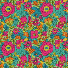 Vibrant Floral Pattern Psychedelic Blooms in Pink and Green
