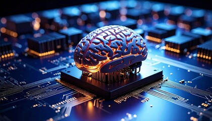 Generated image. The human brain is connected in a chipset. Illustration for artifficial intellegence