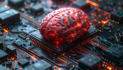 Generated image. The human brain is connected in a chipset. Illustration for artifficial intellegence