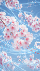光り輝く線で表現された桜と風