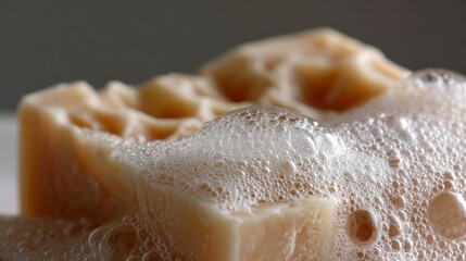 Sudsy handcrafted soap with intricate bubbles dances in frothy focus, evoking World Hand Hygiene Day and artisanal craftsmanship