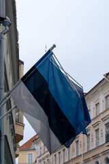 Estonia and Europe flags on the facade of a building