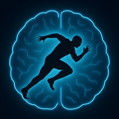 Brain Illustration with Sportsman in Sprint Pose Inside