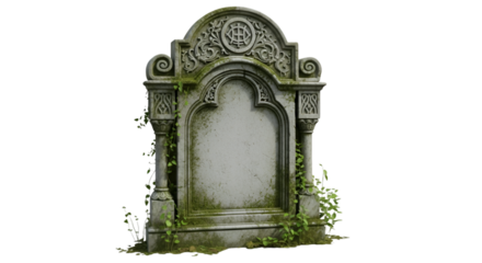 Ornate Gravestone with Ivy and Moss