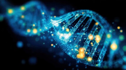 research workflow focus dna strands morphing into digital patterns in lab, testing study inside advanced tech facility