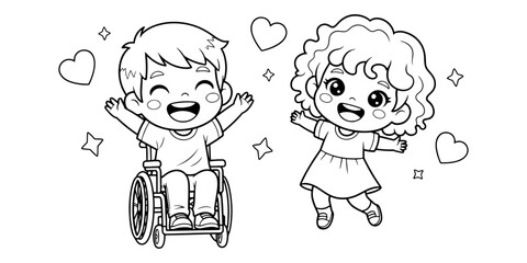 Simple Playground Coloring Page with Happy Children Line Art