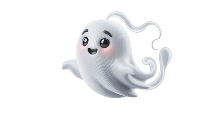 Obraz premium Cute Halloween ghost 3D render, isolated on transparent background