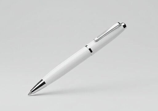 Elegant white pen shines on neutral backdrop, perfect for upscale business or creative projects requiring a touch of sophistication and modern style