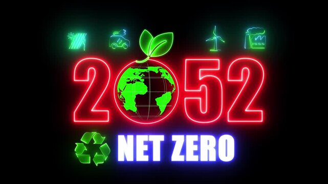 2052 Net Zero Emissions Concept: Achieving Carbon Neutrality with Renewable Energy, Green Innovations, and Climate Solutions for a Sustainable Future