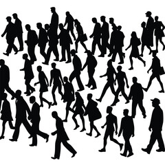 Silhouette of a diverse crowd of people walking together