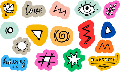Colorful Abstract Doodle Shape Pattern – Hand Drawn Art Elements and Modern Symbol Stickers