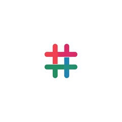 Obraz premium Abstract colorful hashtag symbol floating against a clean white backdrop