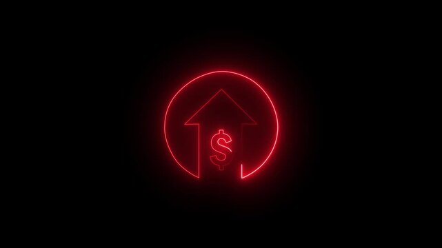 Glowing Neon Red Features A Doller Sing inside an Upward-pointing  Arrow icon Animation in Black Background 