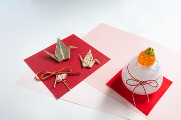 華やかな背景の鏡もち