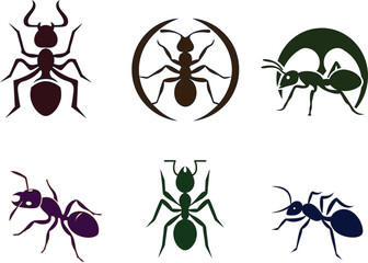 Ant icon set in flat  styles. Perfect for apps, logos, infographics, and nature-themed designs.