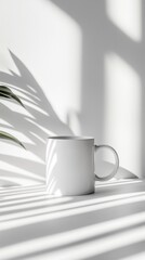 Minimalist white mug on fabric
