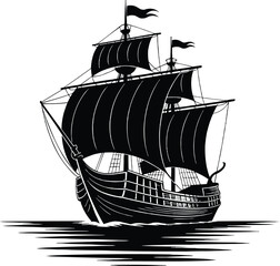 Classic mayflower ship voyage heritage vector silhouette illustration,generative ai