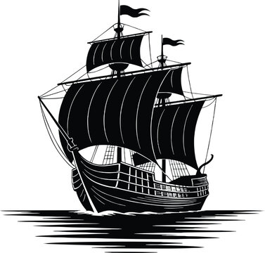 Classic mayflower ship voyage heritage vector silhouette illustration,generative ai