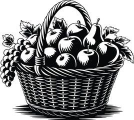 Thanksgiving fruit basket harvest autumn abundance silhouette vector illustration,generative ai