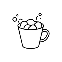 Mug with marshmallows filled with hot beverage on white background  
