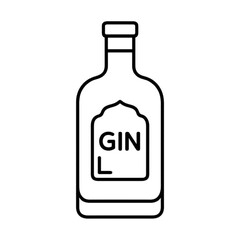Gin bottle with label in minimalist design on white background  
