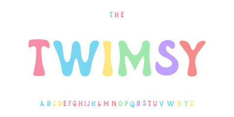 Playful pastel coloured alphabet, cute boho rounded letters, cheerful cartoon font for kids logo, school headline, children education title, joyful baby typography, colourful typeface. Vector typeset