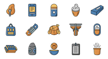 Vector icons set of lock mechanism key, access control devices, security padlocks, door locks, keycard, smart lock technology, digital and mechanical locking systems, protection and safety concept