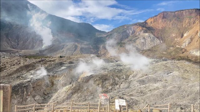 View of the smoke from the crater of Mount Papandayan