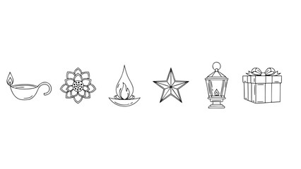 Diwali Symbol Icons Vol.5 – Modern Line Set