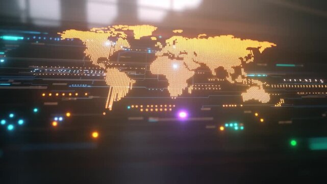 Global Network: A visual representation of interconnectedness. The world map shines, symbolizing the vast network of digital technology. This image is the key visual for a global connection