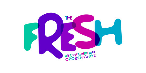 Juicy playful alphabet, colorful cartoon letters, bold rounded font for kids logo, school headline, funky fiesta typographic design, vibrant party typography, friendly creative style. Vector typeset