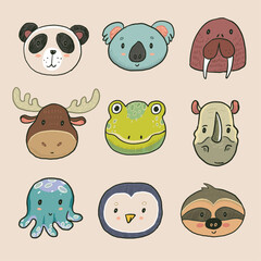 Obraz premium Cute animals set. Vector hand drawn illustration in cartoon style.