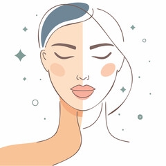 Half face illustration showing skin tone comparison and beauty.