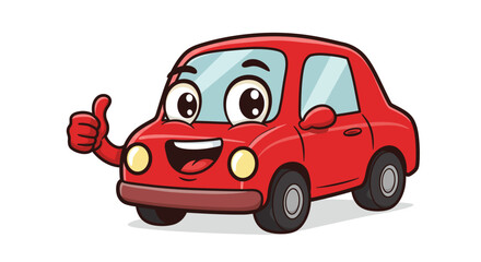 Funny Red Cartoon Car Cute Automotive Mascot Illustration