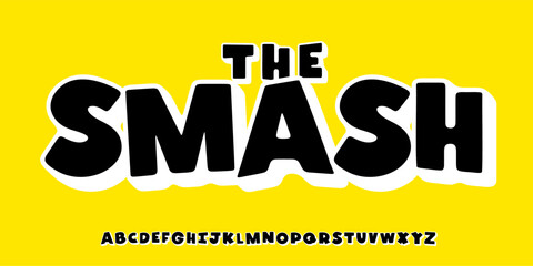 Naklejka na ściany i meble Playful comic book alphabet, chunky cartoon font, bubble speech dialogue typography, voice text sticker, birthday headline, quirky typographic design, modern pop-art typescript. Vector typeset. Naklejka na ściany i meble Playful comic book alphabet, chunky cartoon font, bubble speech dialogue typography, voice text sticker, birthday headline, quirky typographic design, modern pop-art typescript. Vector typeset.