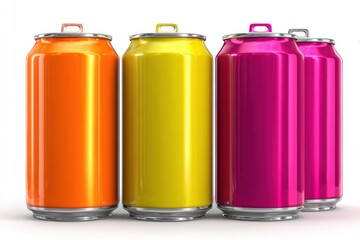 Obraz premium Colorful aluminum cans of soda background. Top view, macro. Recycle metal can with water drops . Beer, carbonated water, cola, energy drinks cans. Recycling concept. Closeup view of many beverage cans