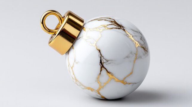 Elegant christmas bauble made of polished marble with gold details for holiday decor and festive ornamentation