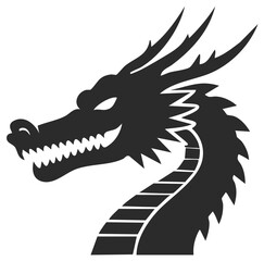 Fototapeta premium Stylized Dragon Head with Horns and Scales Dark Silhouette