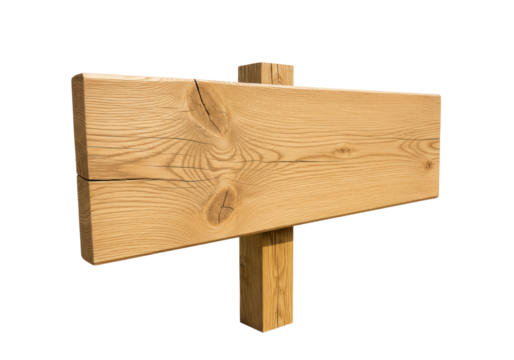 Isolated Wooden Information Board Sign for Outdoor Display, Blank Unpainted Wood Signpost