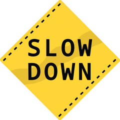 slow down element black yellow background. isolated low speed warning sign, yellow dotted line rhombus symbol for road sign.